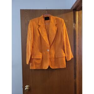 Giorgio Sant'Angelo Women Orange Blazer 12 Linen Blend Spring Easter Office GUC